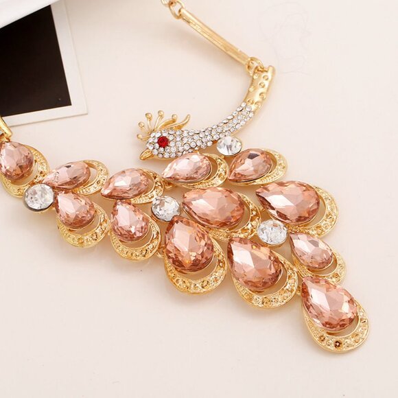 NWT Champagne Citrus Peacock Necklace Earrings Set - Picture 3 of 4